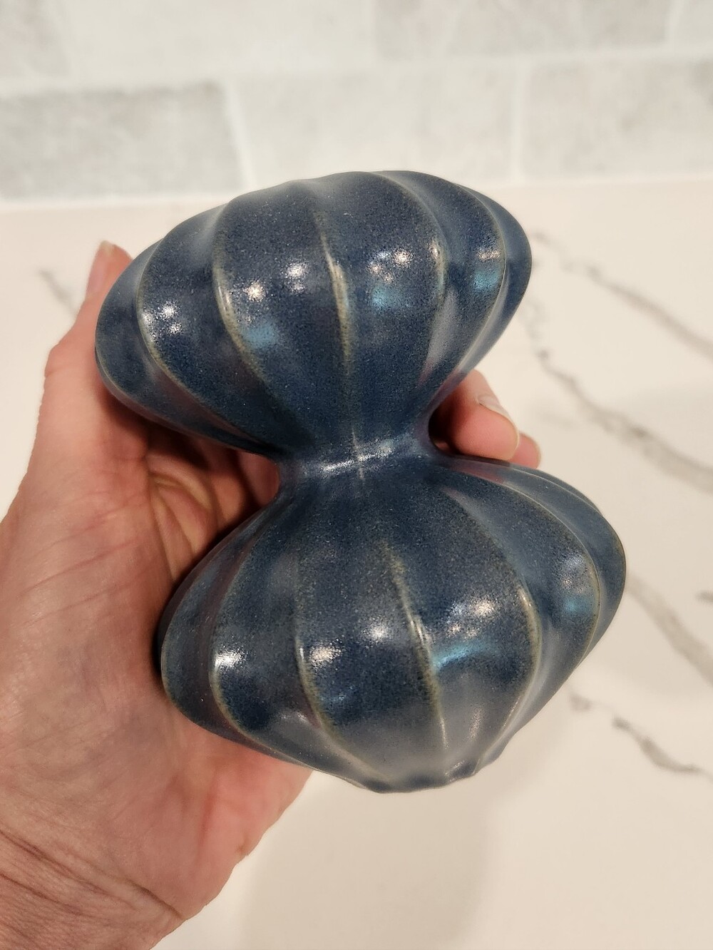 Jonathan Adler Ceramic Ribbed Double Gourd Bud Vase Slate Blue - Picture 6 of 11